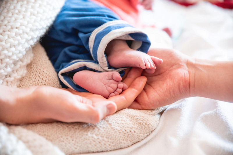 Small feet in the hands of parents