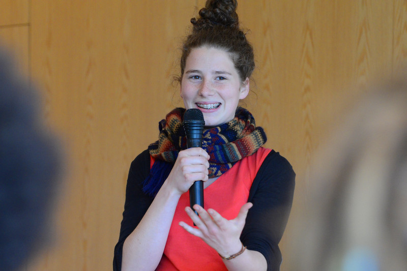 Young speaker at the microphone